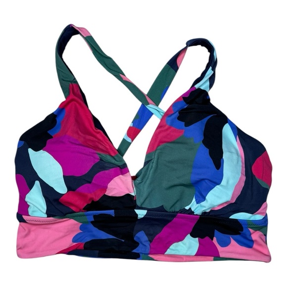 Athleta Other - Athleta Plunge Bikini Swim Top L D/DD Tossed Floral Adjustable Tie Crossover